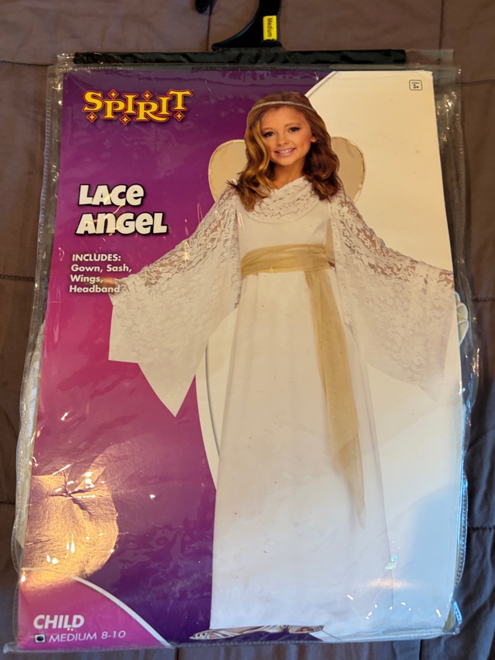 NEW Spirit Halloween Lace Angel Child Costume & White with Gold Sash sz Med 8-10